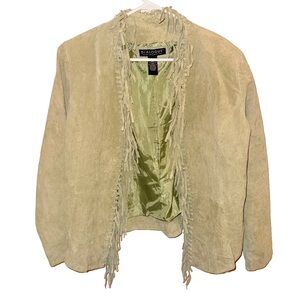Women's Light Green Suede Fringe Jacket